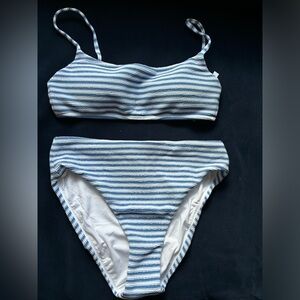 J. Crew Textured scoopneck bikini top and bottoms in stripe NWT size M